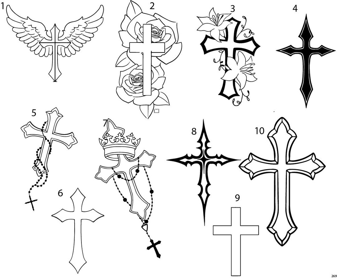 Pre-Made Ready To Use Flash Cross Tattoo Stencils Set Of 4 - Etsy Finland inside Cross Tattoo Stencil Printable