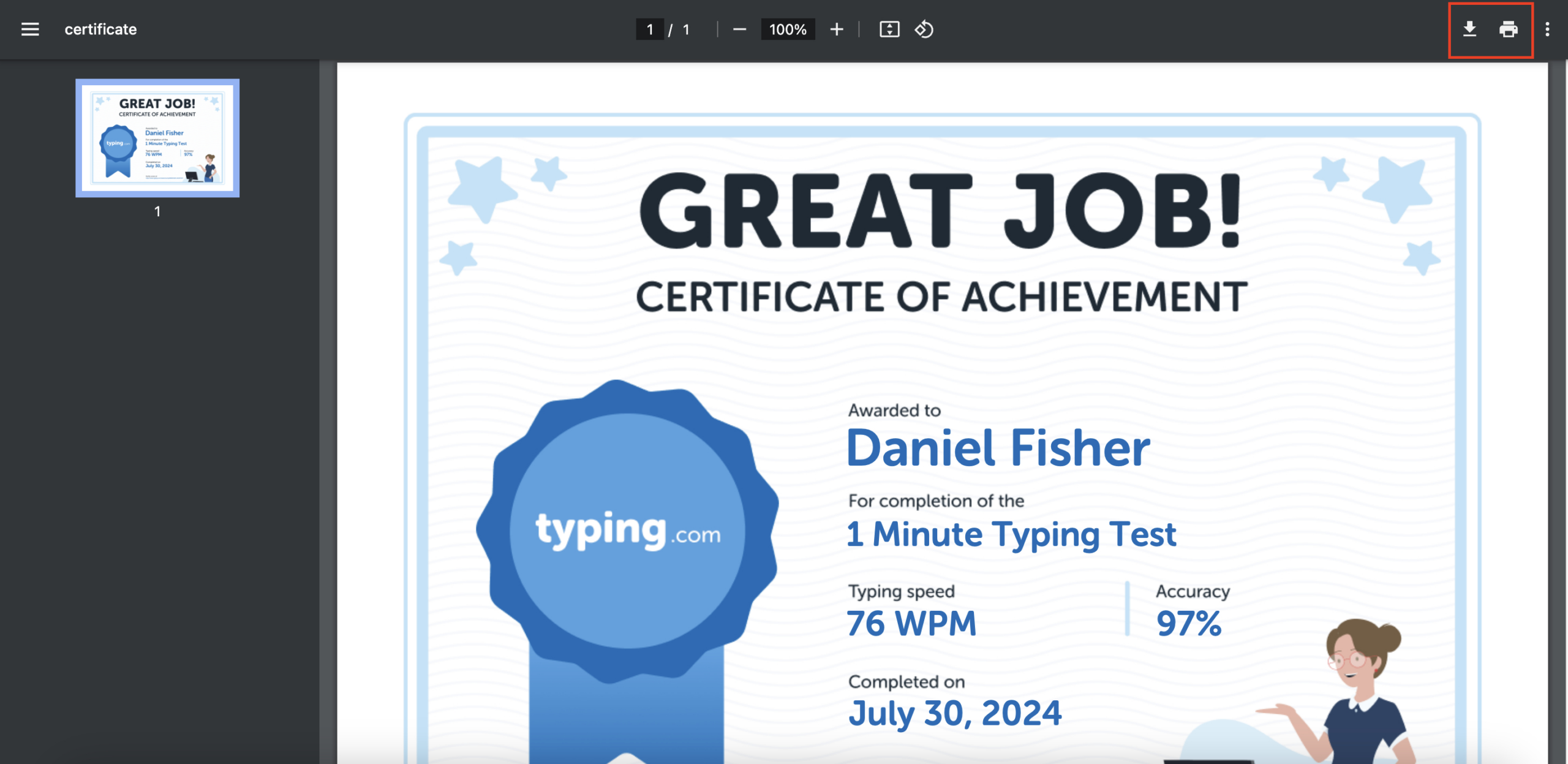 Print A Student&amp;#039;S Test Certificate (Teacher) - Typing intended for Free Typing Test With Printable Results