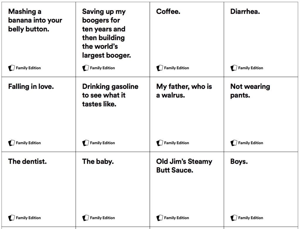 Print And Play The New Cards Against Humanity Family Edition For Free! in Cards Against Humanity Free Printable Version