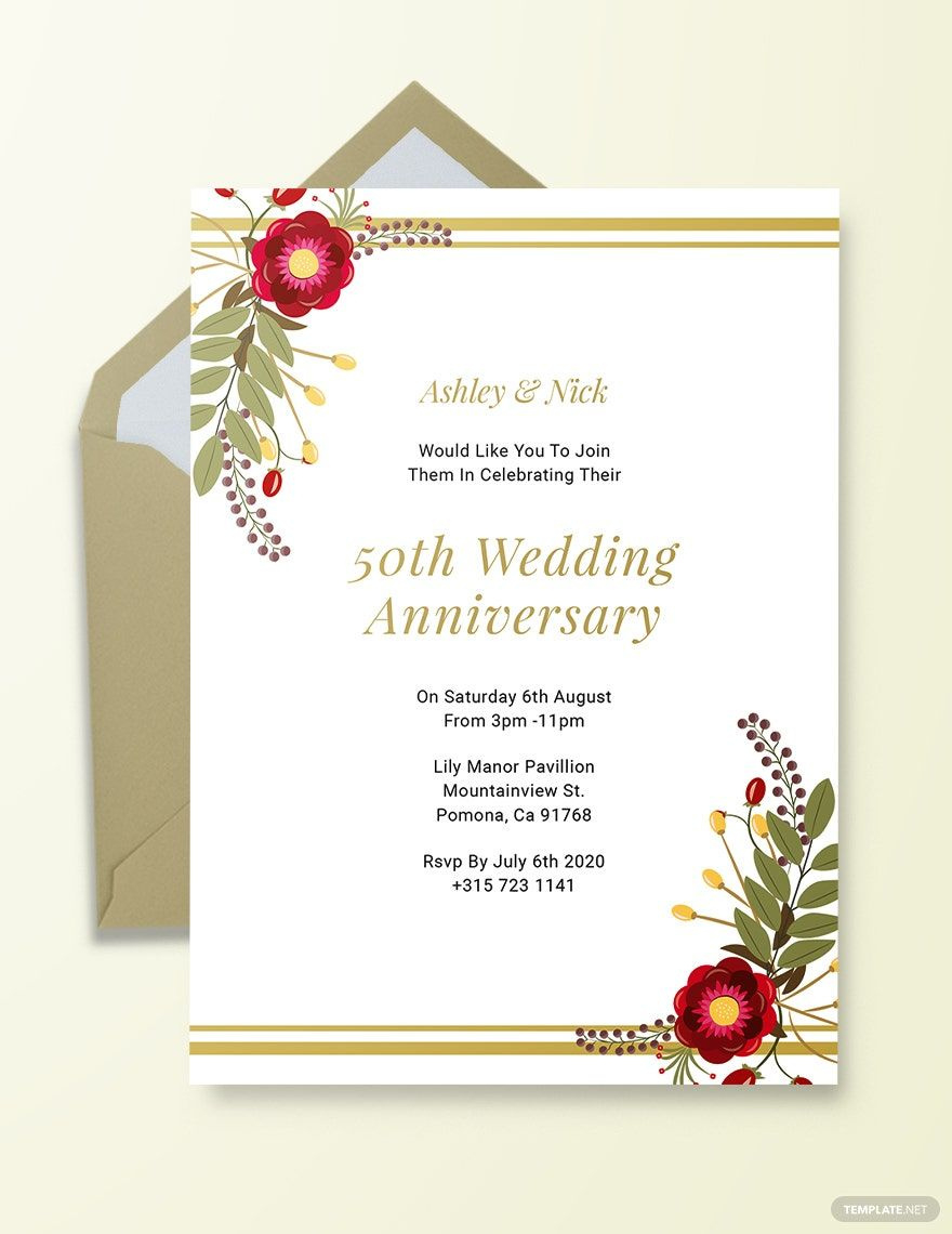 Printable 50Th Wedding Anniversary Invitation Template In Psd with regard to Free Printable 50Th Anniversary Cards