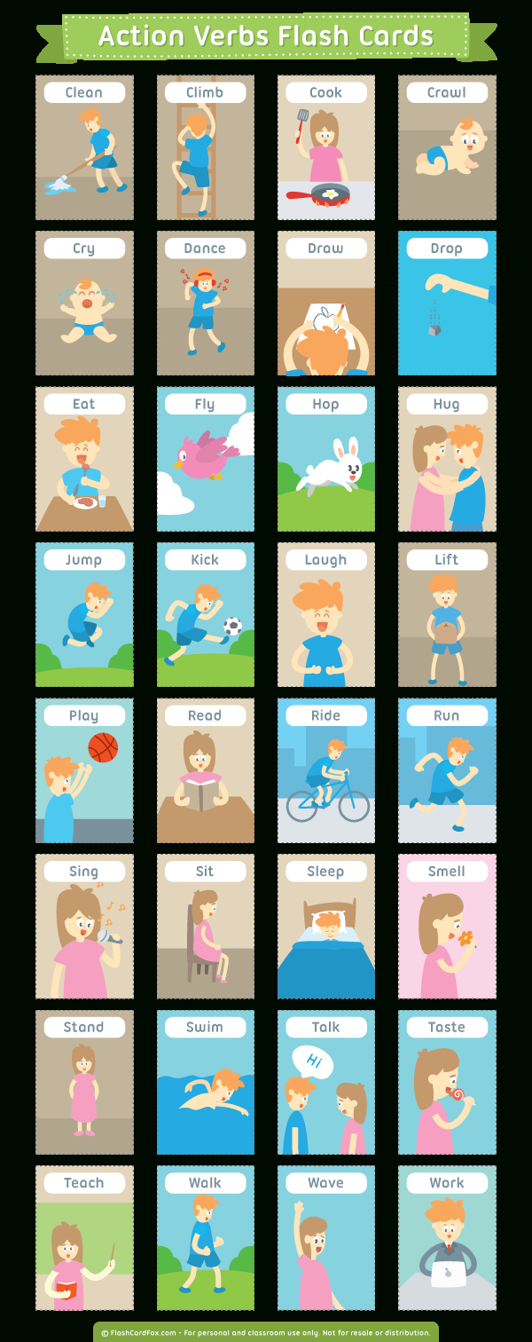Printable Action Verbs Flash Cards inside Free Printable Action Flashcards