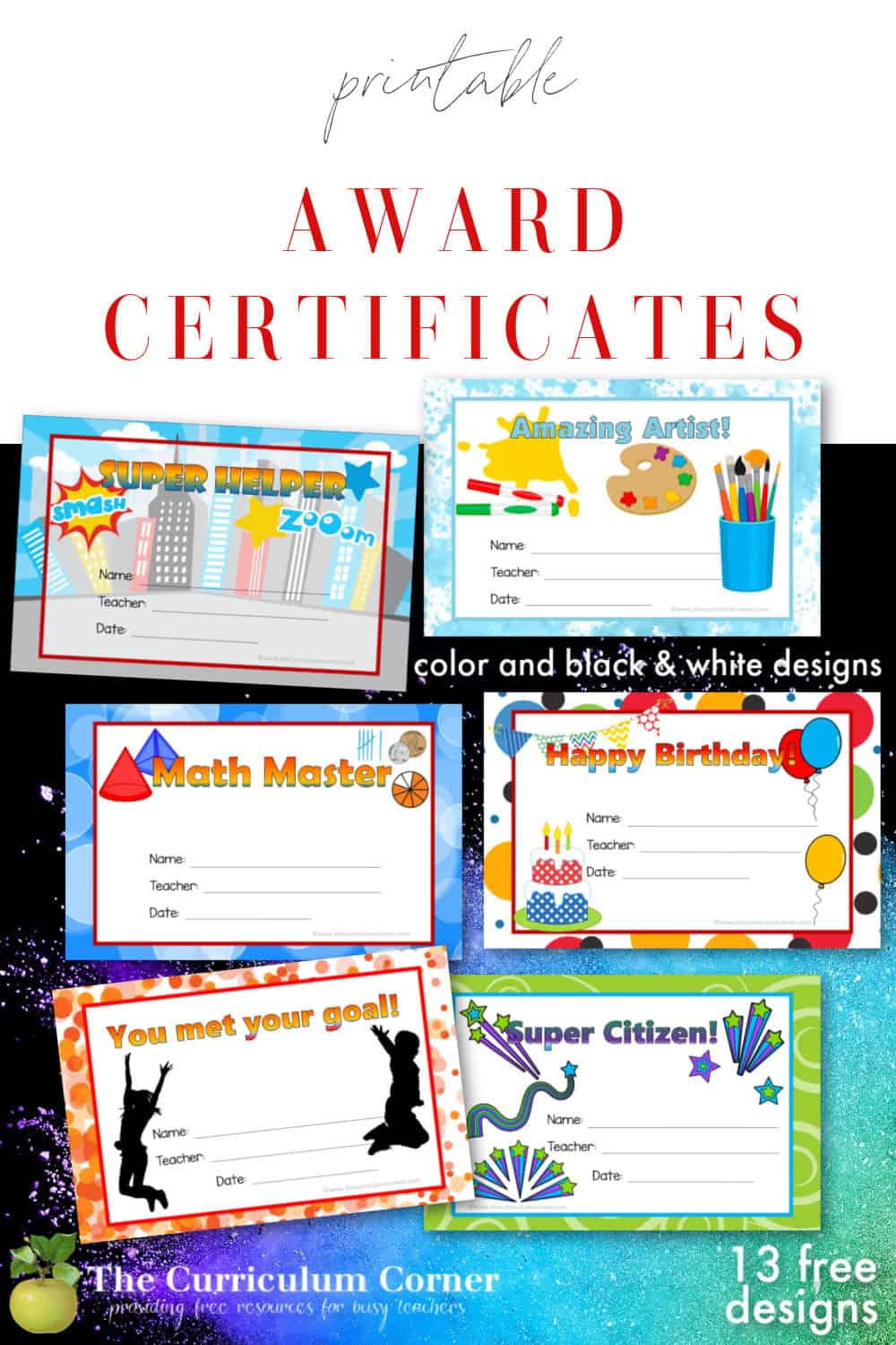 Printable Award Certificates - The Curriculum Corner 123 inside 123 Certificates Printables Free