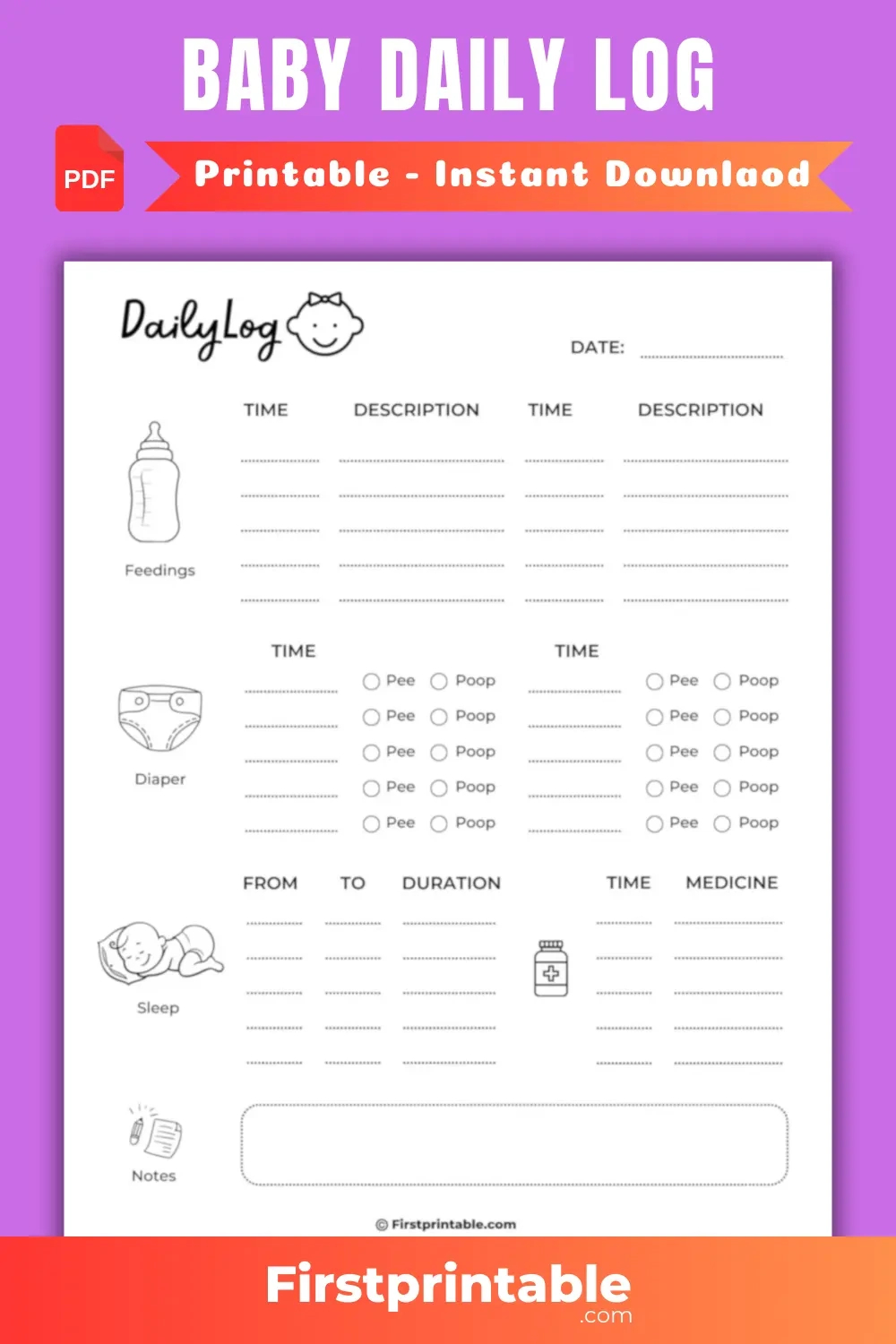 Printable Baby Feeding And Diaper Log [Pdf] inside Free Printable Diaper Changing Log