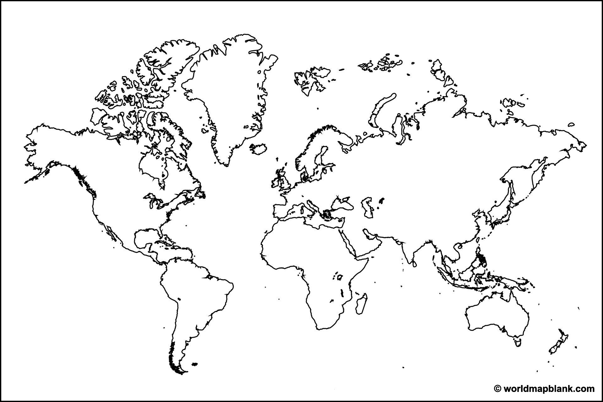Printable Blank World Map – Outline, Countries [Image/Pdf] for Free Printable World Map Black and White