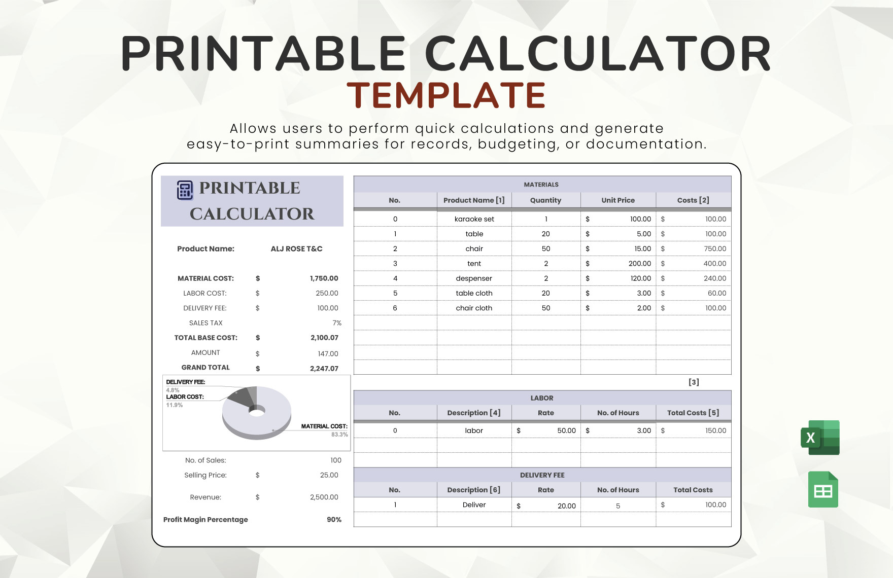 Printable Calculator Template In Excel, Google Sheets To Download intended for Free Printable Calculator