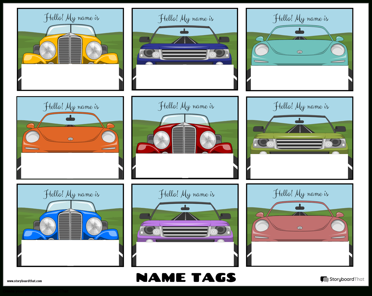 Printable Cars Name Tag Template Storyboardtemplates throughout Car Name Tags Free Printable