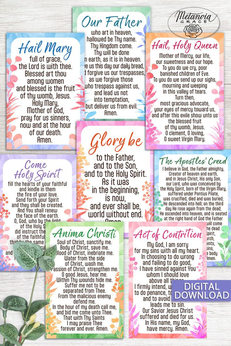 Printable Catholic Prayer Cards Set Popular Prayers Our - Etsy Uk regarding Free Printable Catholic Prayers