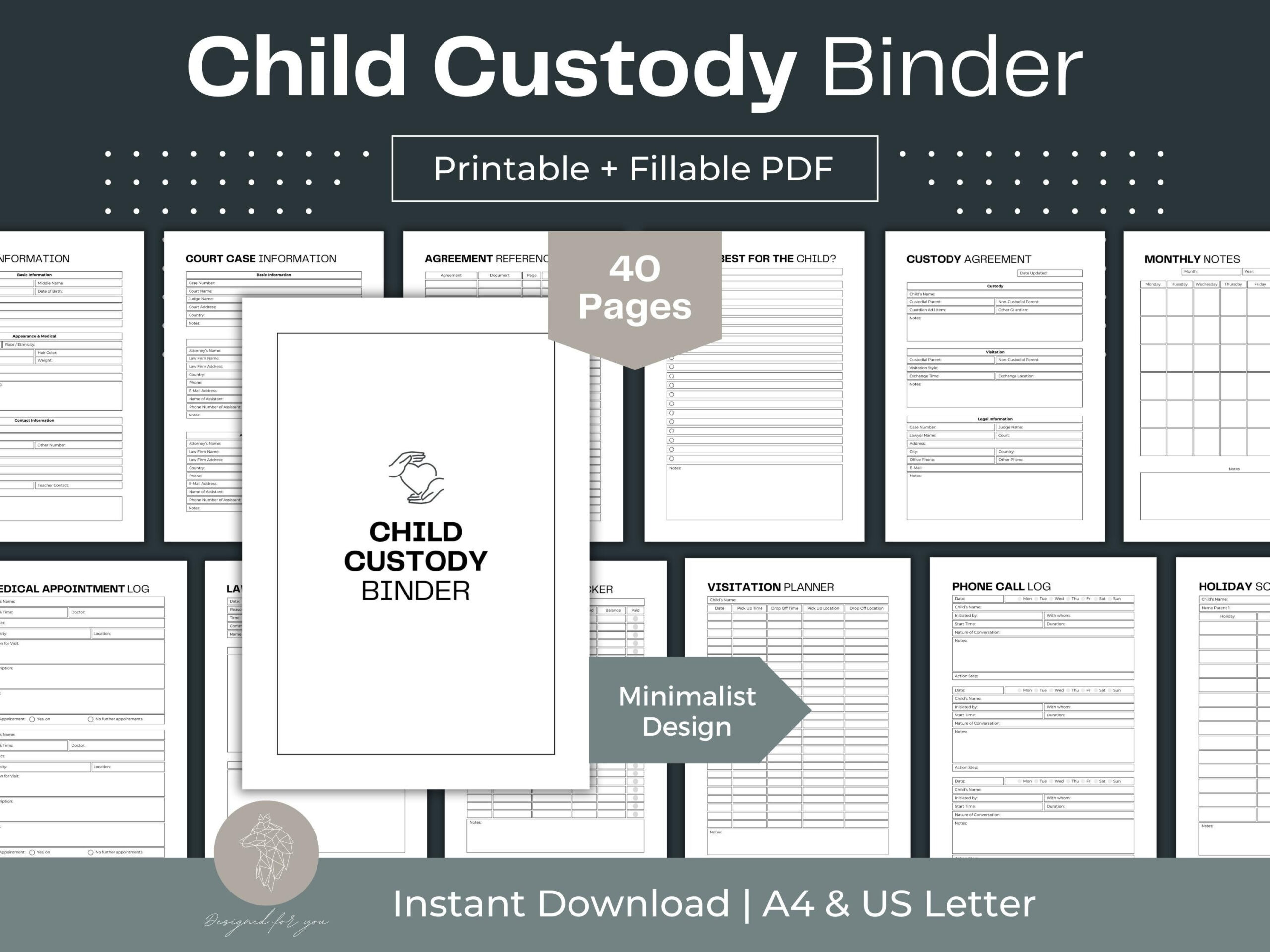 Printable Child Custody Binder Child Custody Planner Fillable Pdf with Custody Binder Printables Free