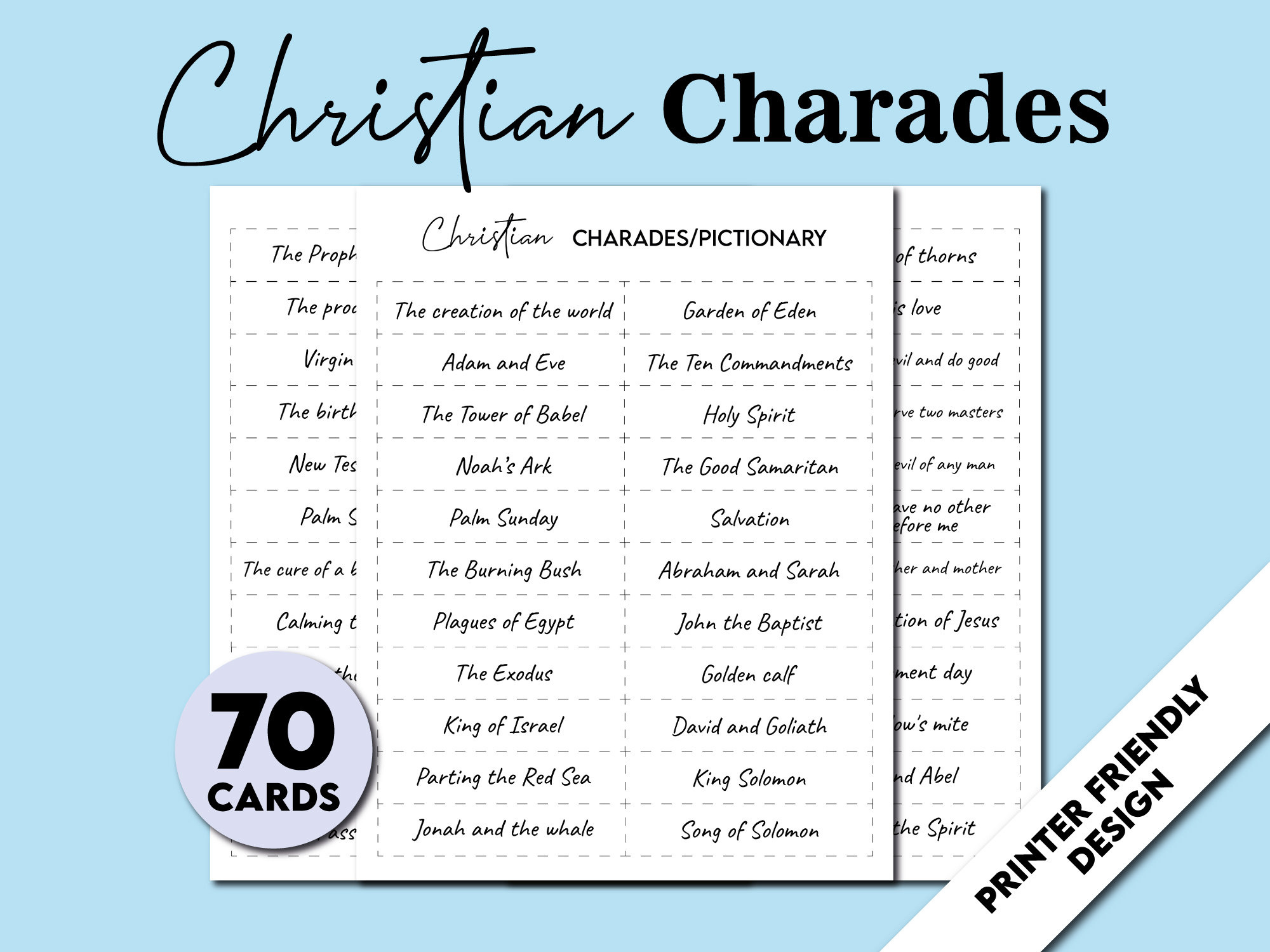 Printable Christian Charades Game, 70 Bible Charades, Easter Pictionary, Christian Team Group Game For Kids And Adults, Easter Charades Game with regard to Free Bible Charades Printable