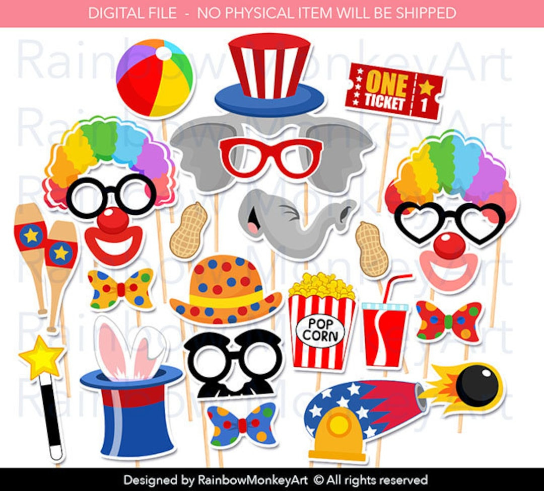 Printable Circus Photo Booth Props - Circus Party Props - Carnival regarding Free Printable Carnival Photo Booth Props
