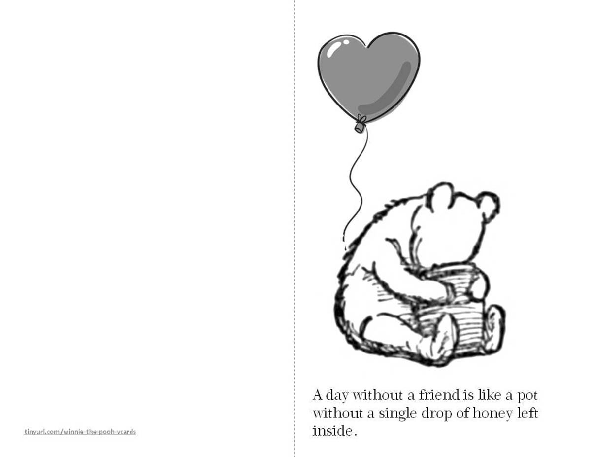 Printable Classic Winnie-The-Pooh Friendship Greeting Cards To for Winnie The Pooh Birthday Cards Printable Free