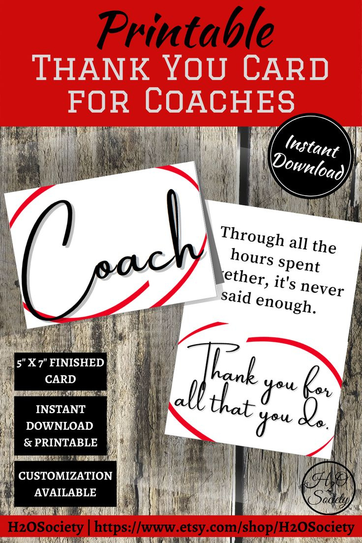 Printable Coach Thank You Card with regard to Free Printable Thank You Cards For Coaches
