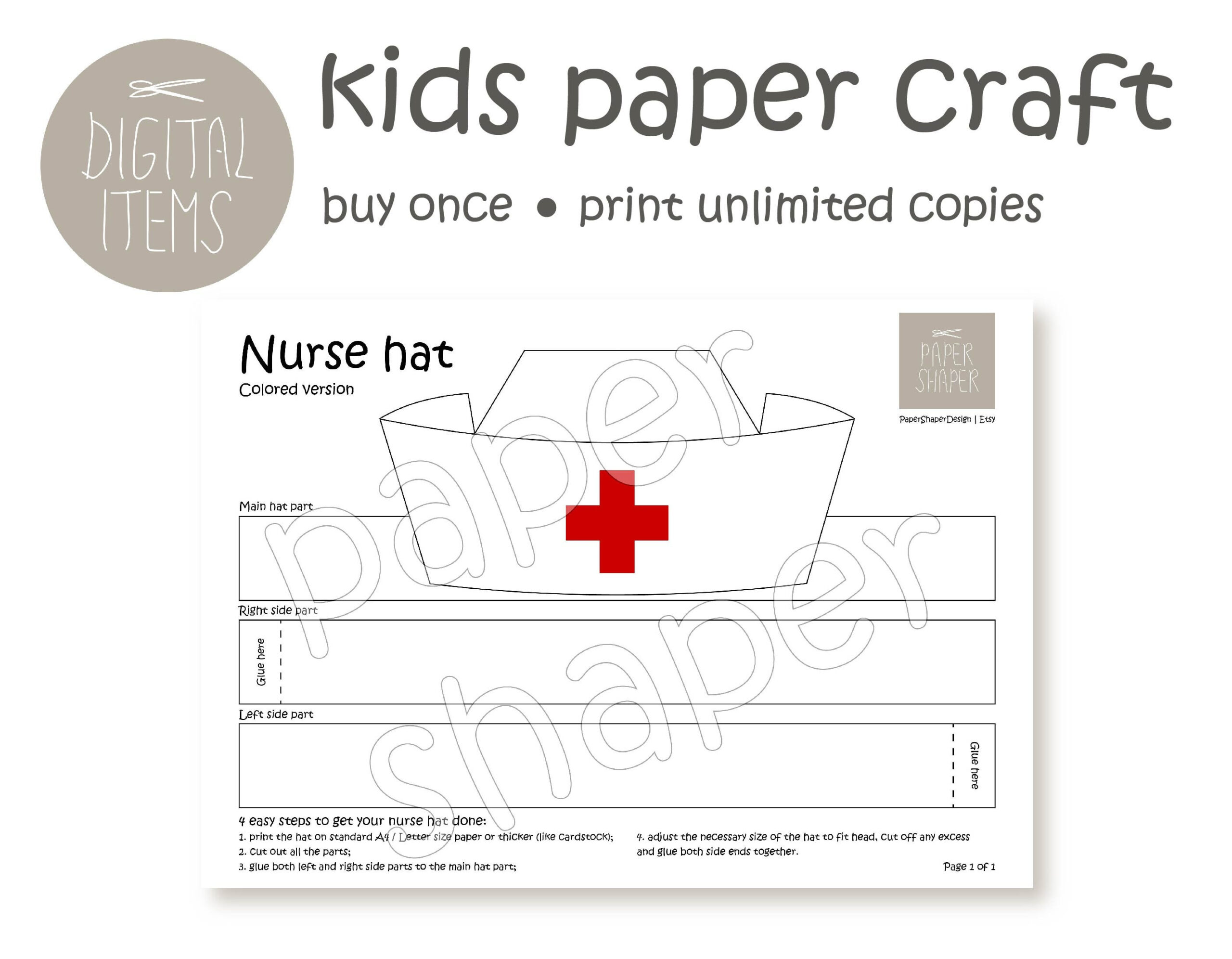 Printable Colored Nurse Paper Hat Kids Party Craft Doctor Costume pertaining to Free Printable Nurses Cap Pattern