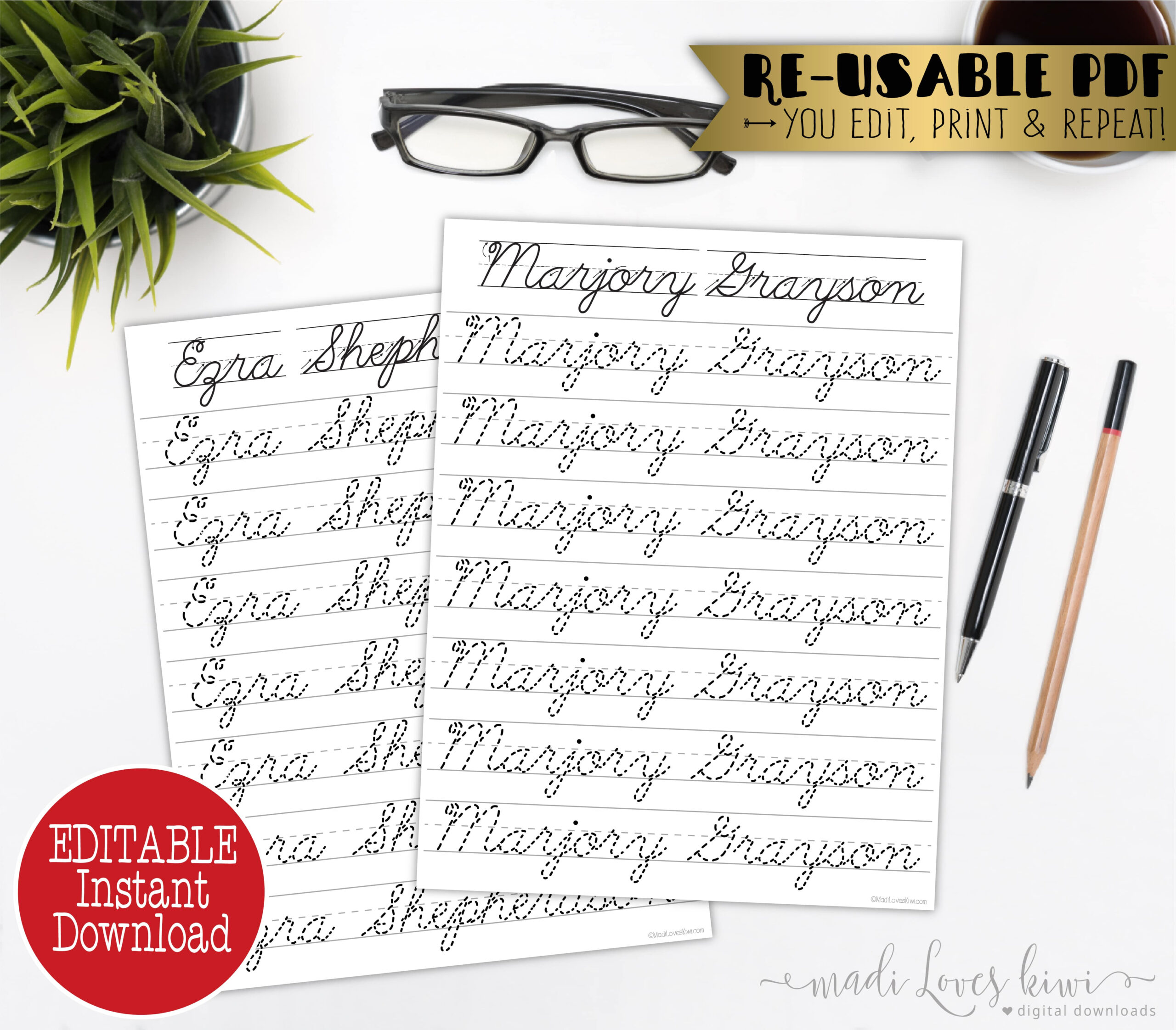 Printable Cursive Name Writing Worksheet, Editable Script for Free Printable Cursive Name Worksheets