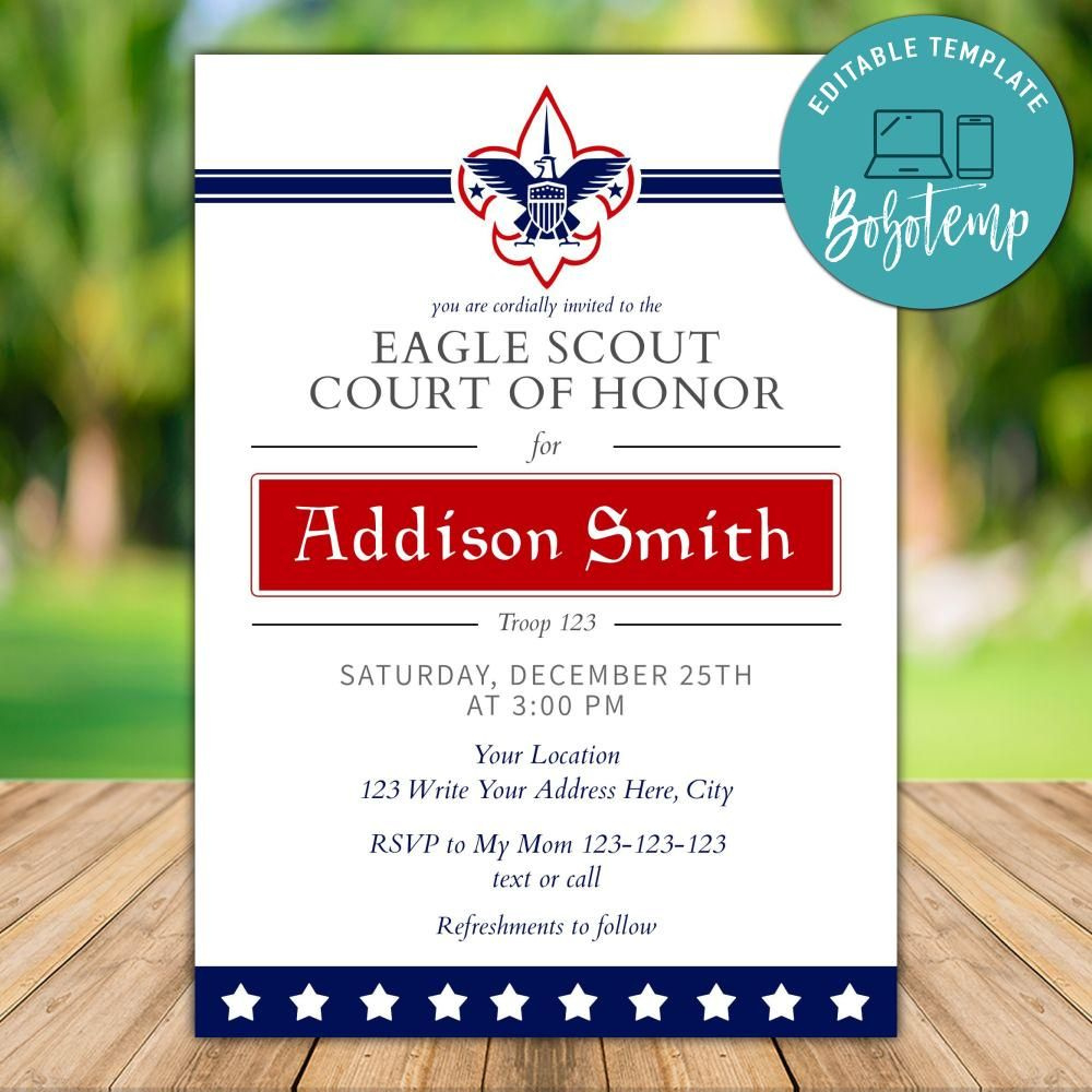 Printable Eagle Scout Court Of Honor Invitation Template Diy intended for Free Eagle Scout Printables