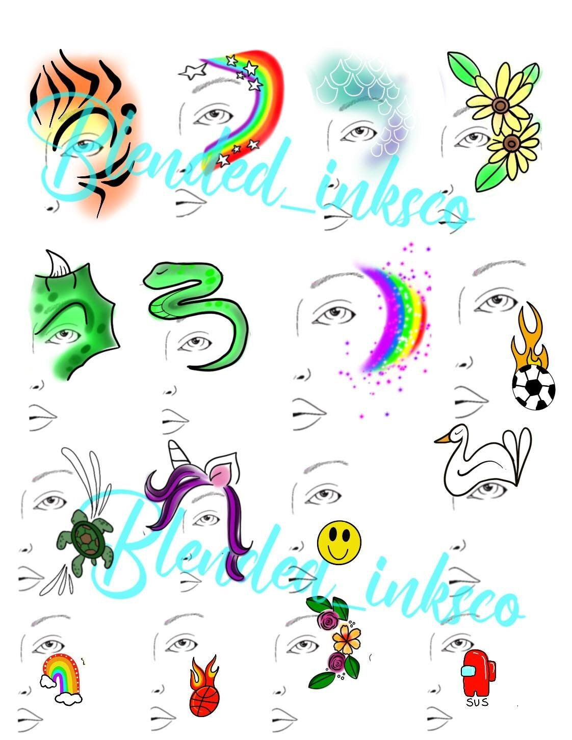 Printable Face Painting Choice Board - Etsy Uk regarding Printable Face Paint Stencils