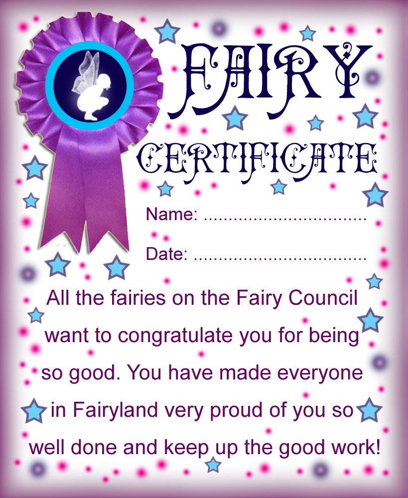 Printable Fairy Certificate: Well Done For Being Good - Rooftop pertaining to Dummy Fairy Letter Free Printable