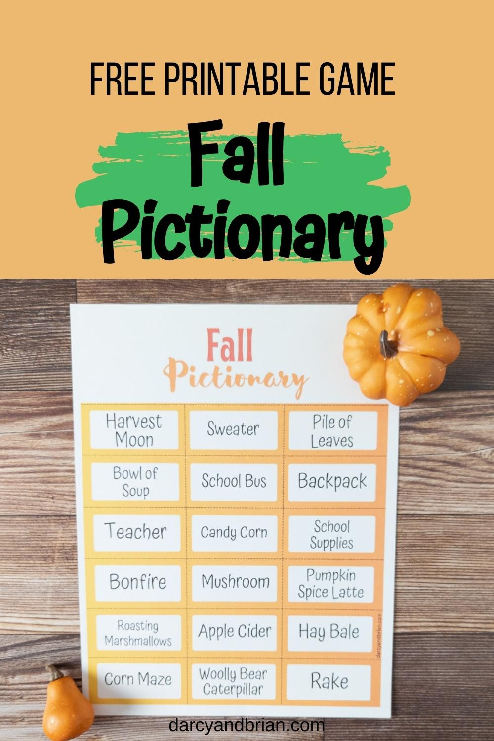 Printable Fall Pictionary Words | Fun Drawing Game For Kids regarding Free Printable Pictionary Word List