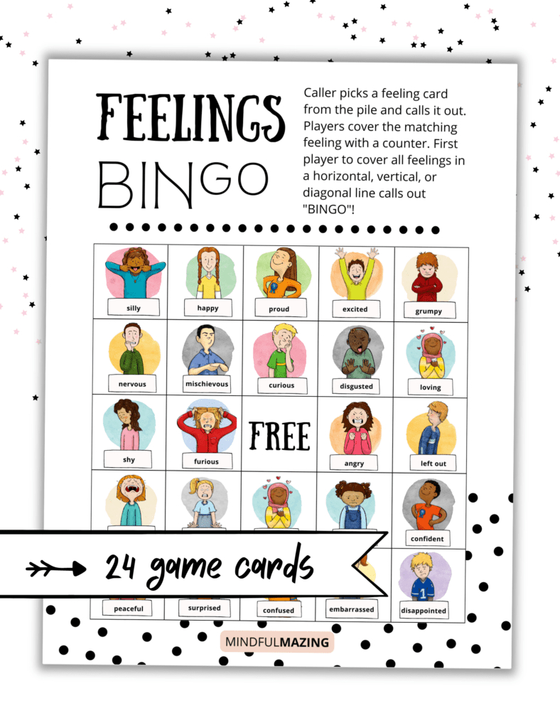 Printable Feelings Bingo Game (24 Cards) • Mindfulmazing with Emotions Bingo Free Printable