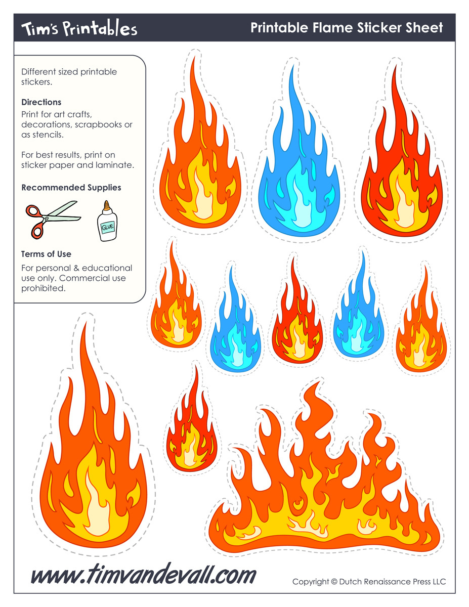 Printable Flame Stickers, Flame Templates, Flame Shapes for Free Printable Flame Stencil