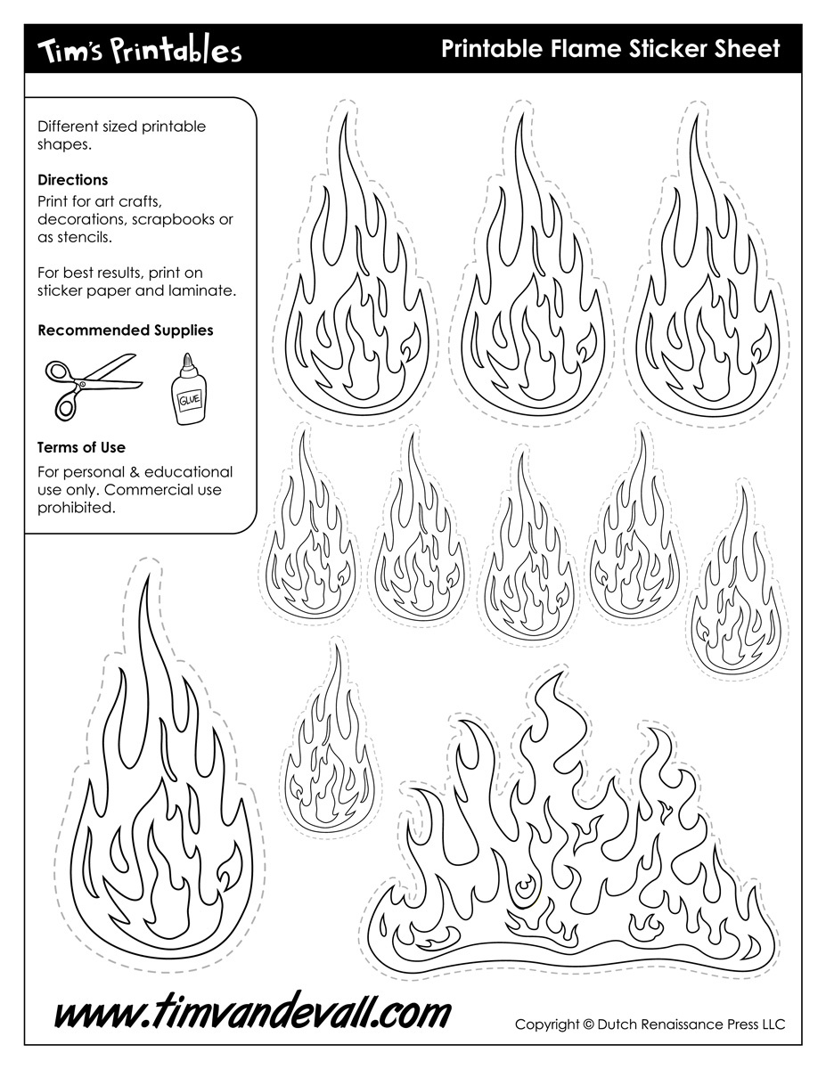 Printable Flame Stickers, Flame Templates, Flame Shapes with regard to Free Printable Flame Stencil