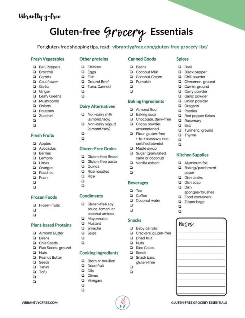 Printable Gluten Free Grocery List + 10 Tips! - Vibrantly G-Free regarding Printable Gluten Free Diet Food List