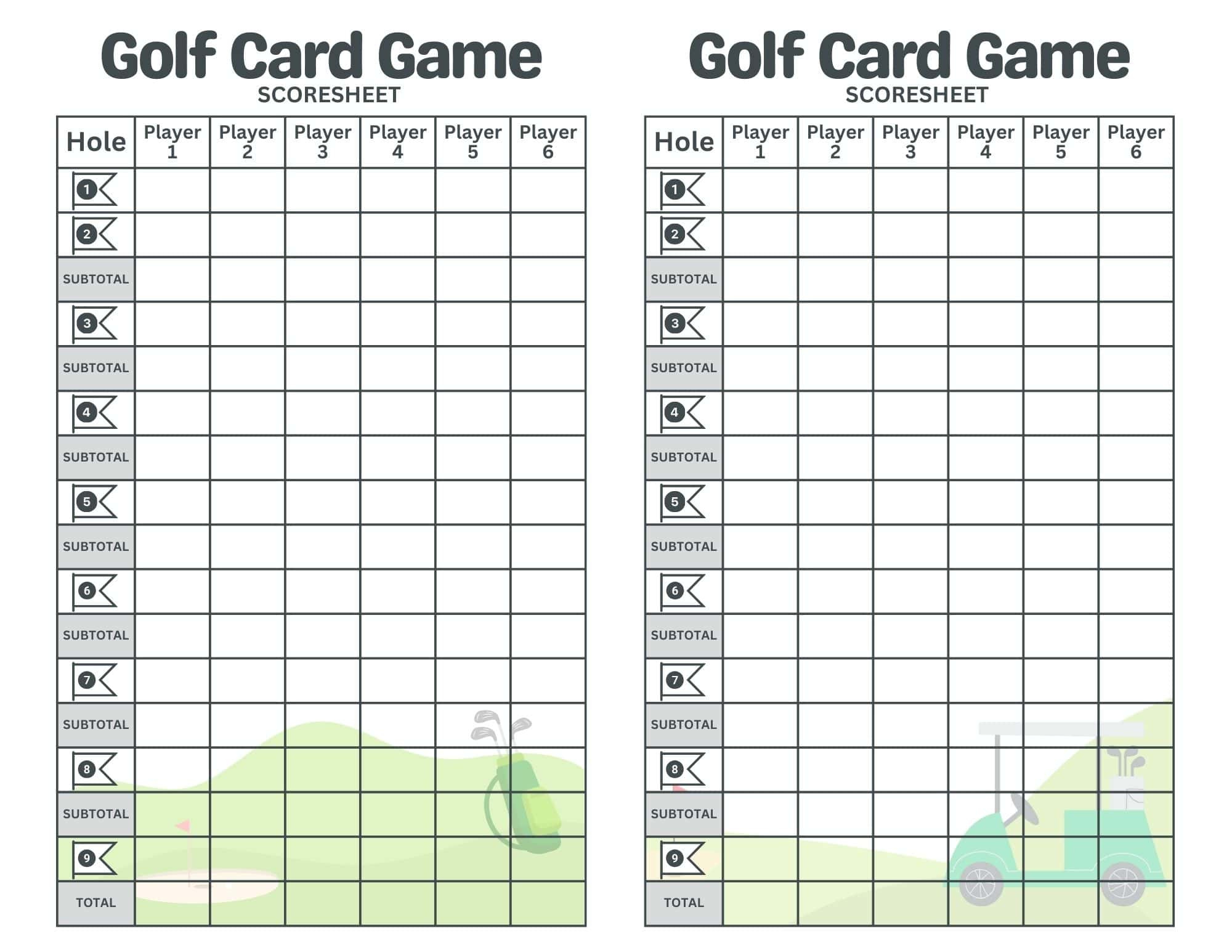 Printable Golf Card Game Scoresheet [Free Pdf Scorecards] intended for Free Printable Golf Scorecards