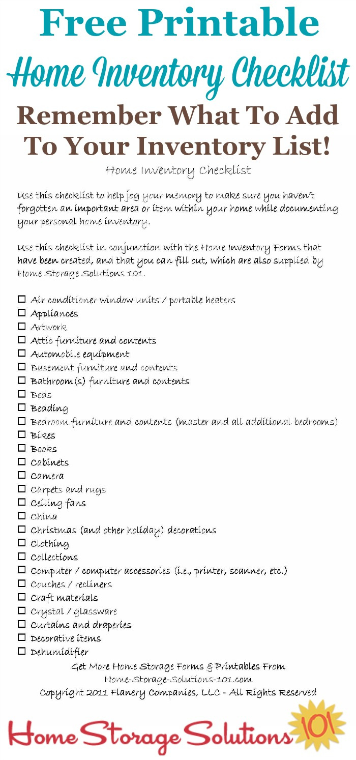 Printable Home Inventory Checklist: Make Sure You Don&amp;#039;T Forget regarding Free Printable Home Inventory List