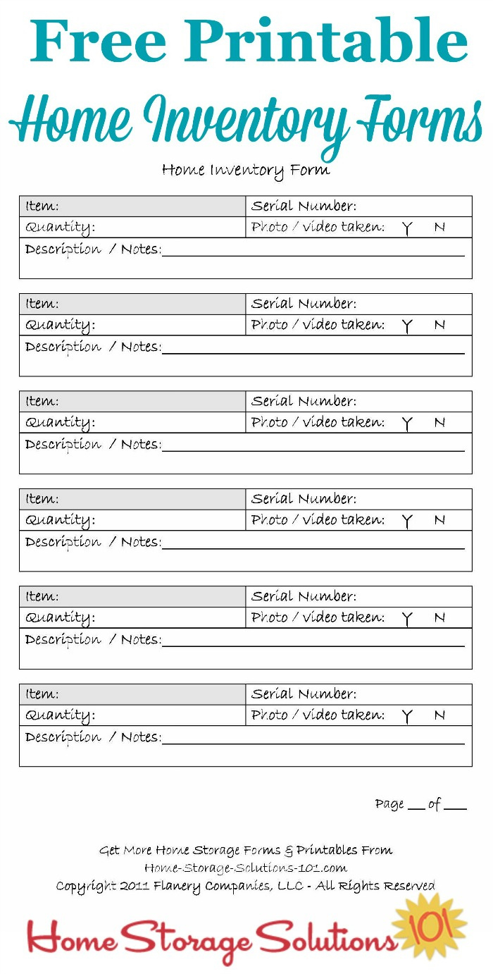 Printable Home Inventory Forms: Use These To Create Your Inventory regarding Free Printable Home Inventory List