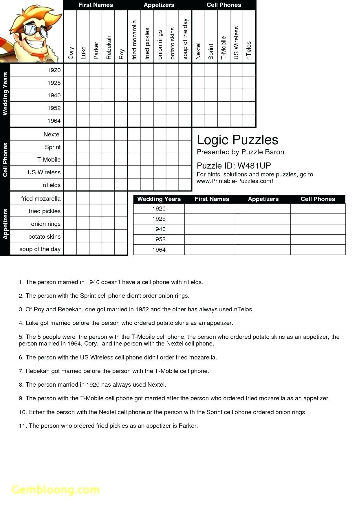 Printable Logic Puzzle Grid Blank - Printable Crossword Puzzles with Free Printable Logic Puzzles with Solutions