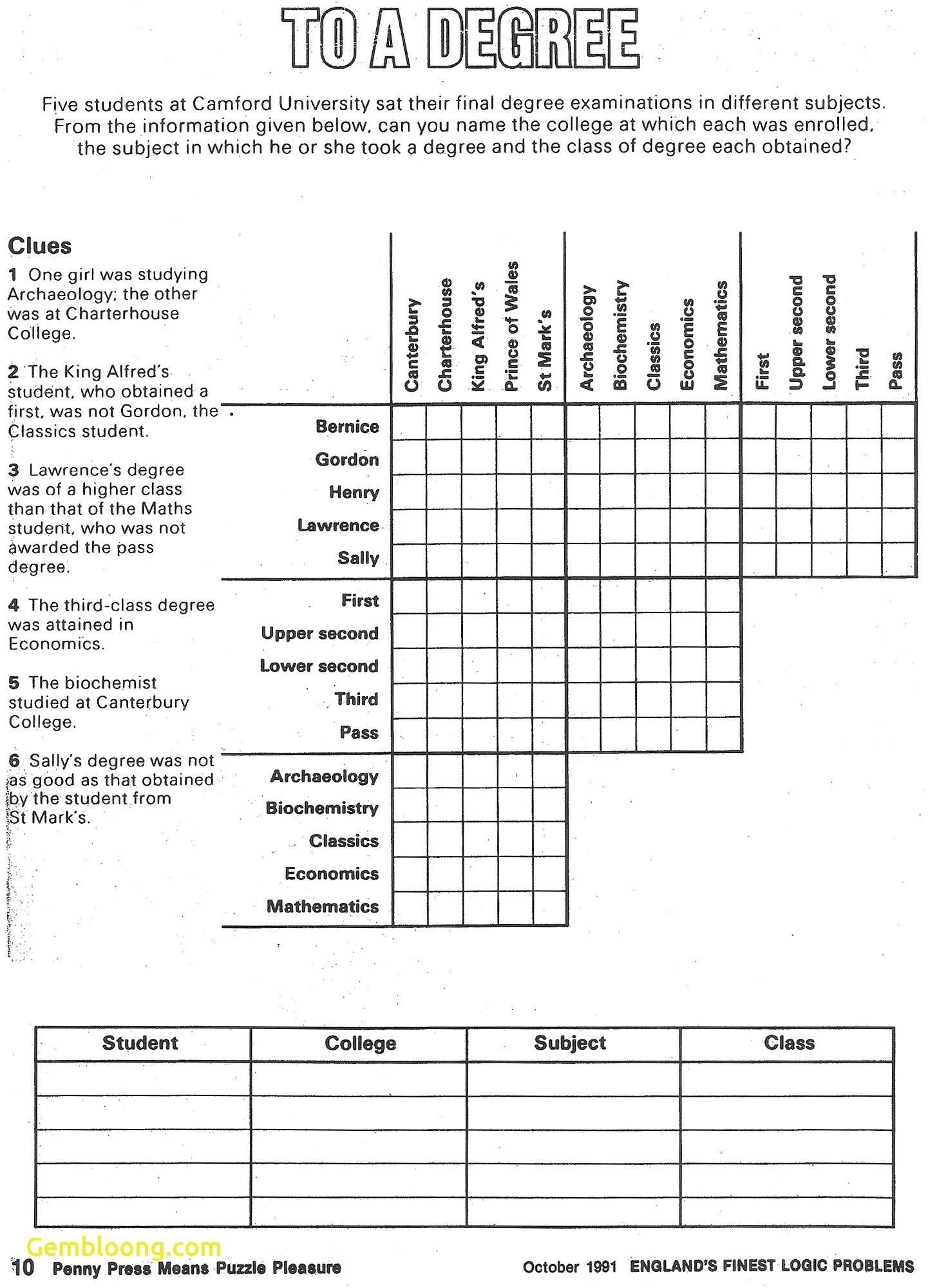Printable Logic Puzzle - Worksheets Library inside Free Printable Logic Puzzles