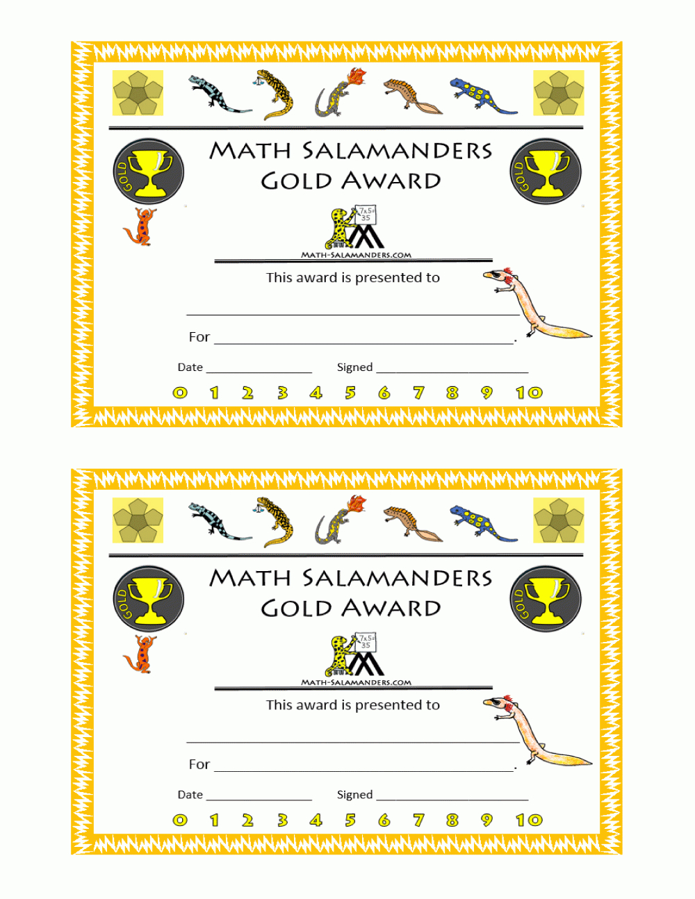 Printable Math Certificates From The Math Salamanders in Free Printable Math Awards For Students