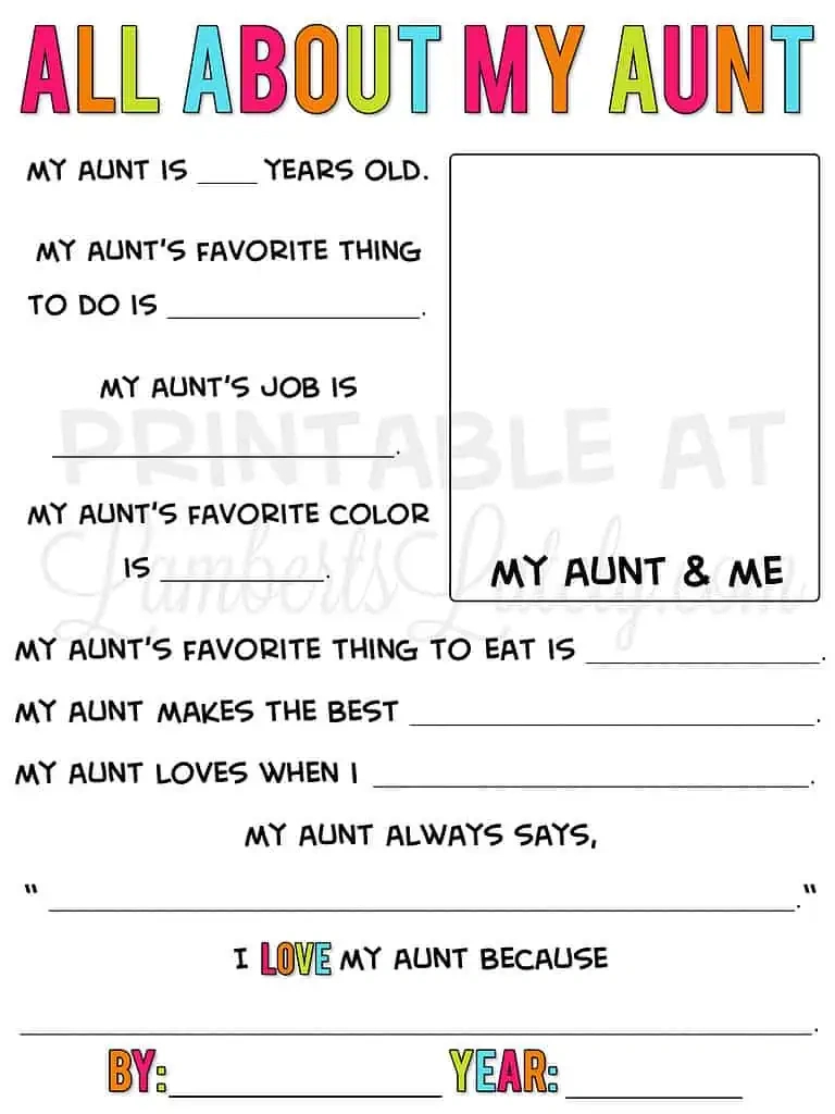 Printable Mother&amp;#039;S Day Questionnaire: All About My Mom | Lamberts within All About My Aunt Free Printable