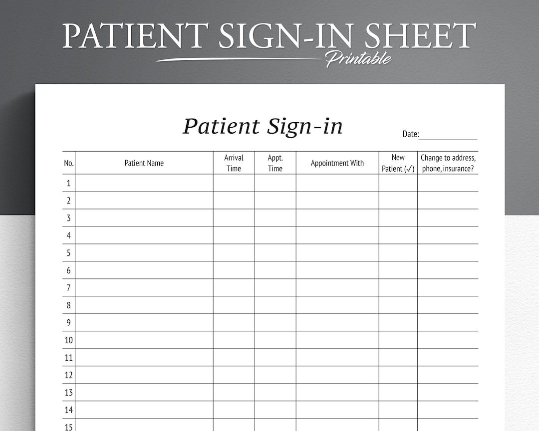 Printable Patient Sign-In Sheets. Easy Patient Check-In Sheets in Free Printable Doctor Office Sign in Sheets