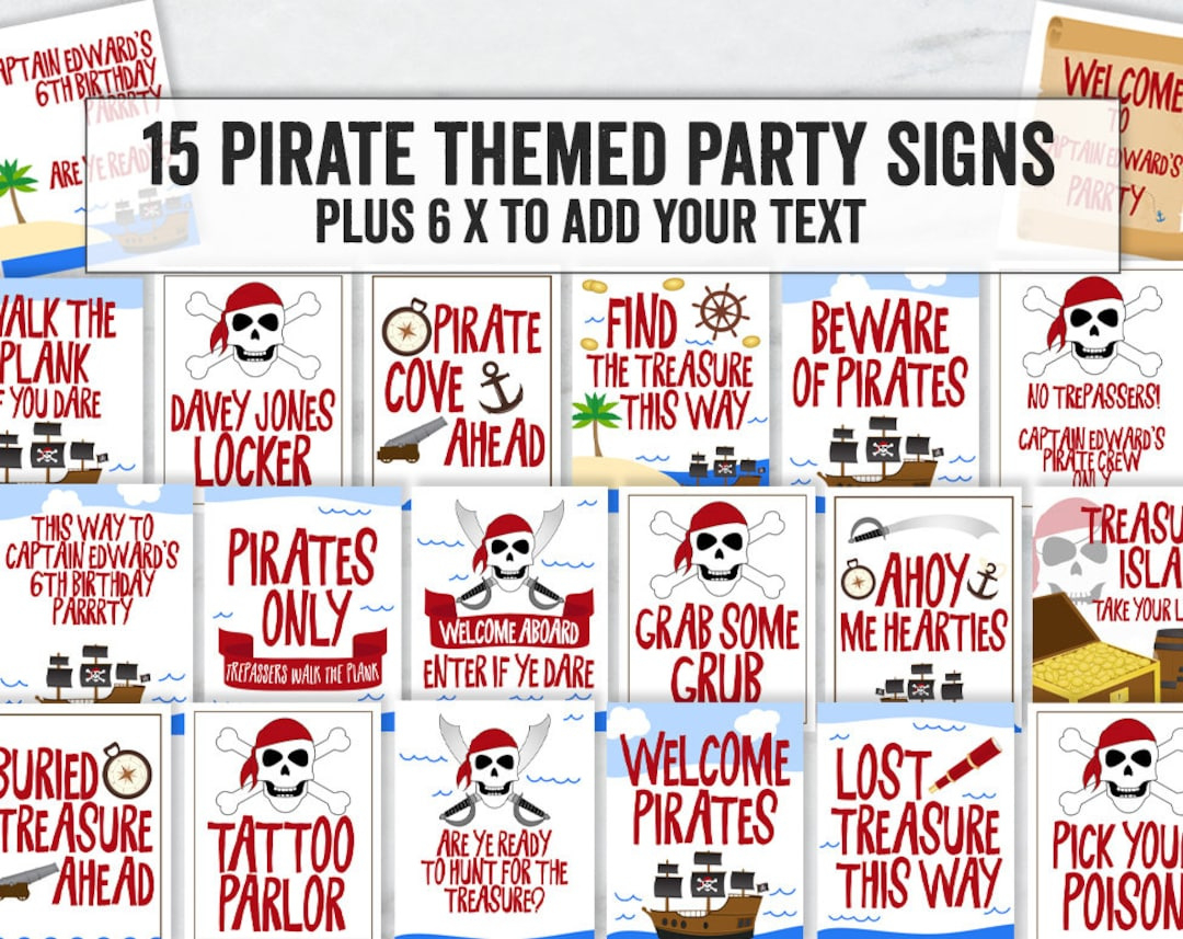 Printable Pirate Party Signs, Printable Pirate Signs, Editable Fun within Free Printable Pirate Signs