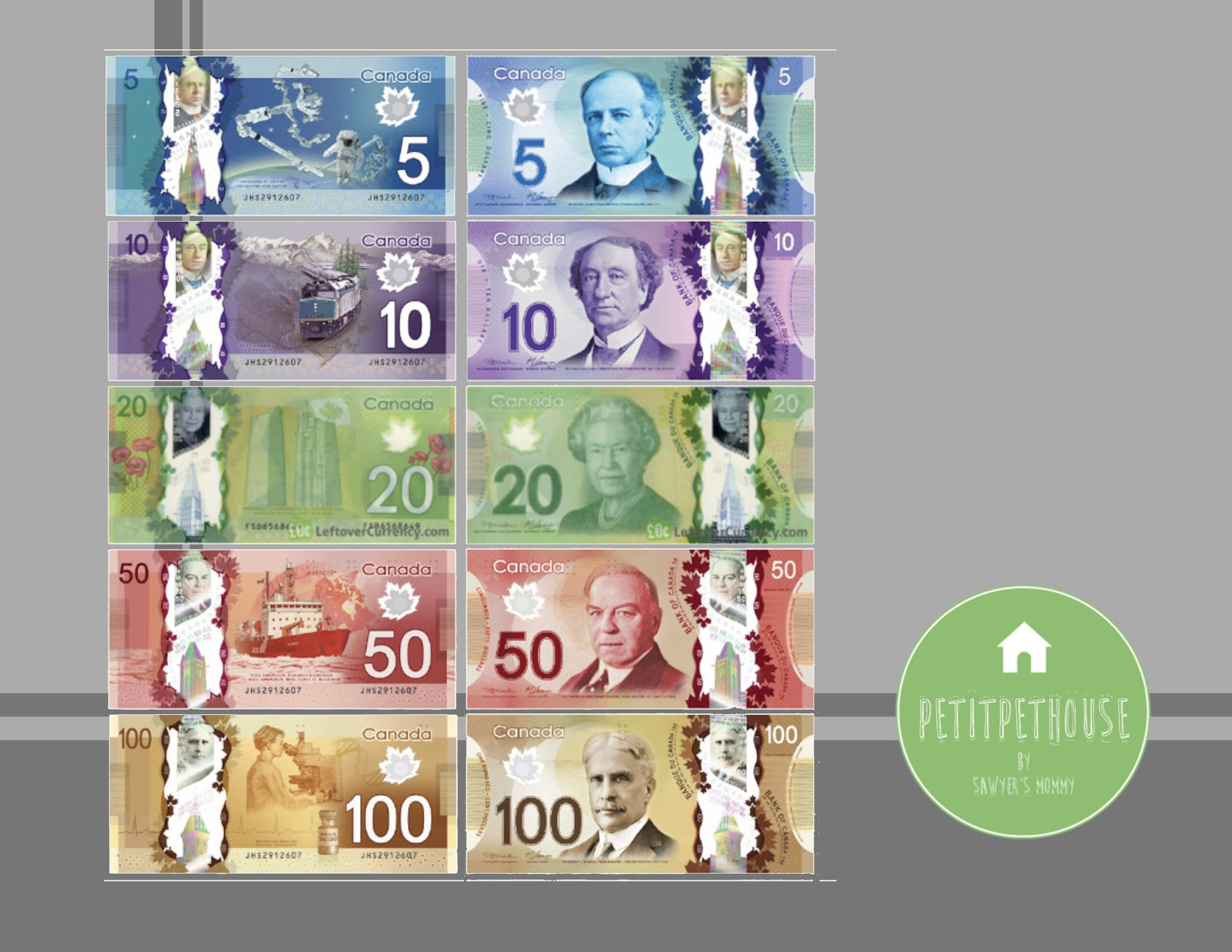 Printable Play Money For Kids Canadian Dollar Cad Money Double Sided Banknotes | Children Education Tool | Home School | Pretend Play | Diy intended for Canadian Money Printables Free