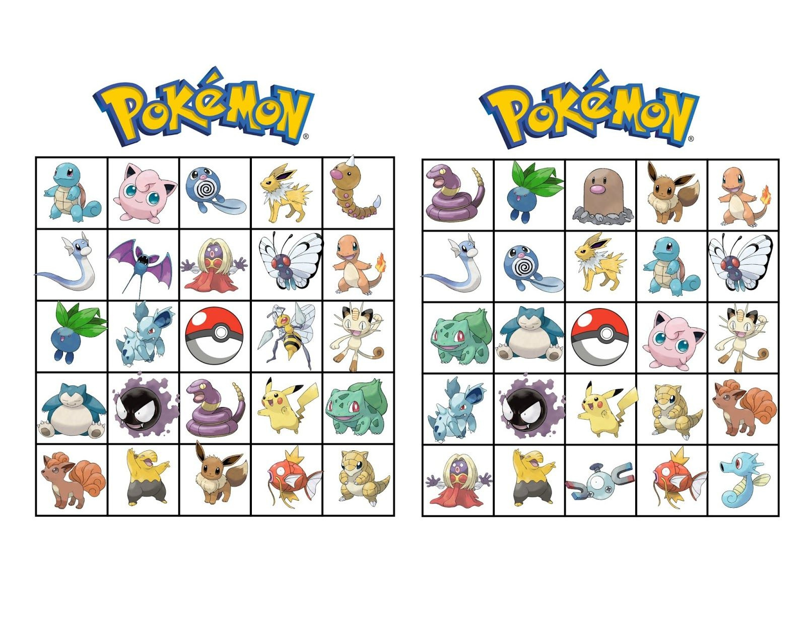 Printable Poke Bingo Game | 50 Unique Cards + 54 Calling Cards with regard to Free Pokemon Bingo Printable