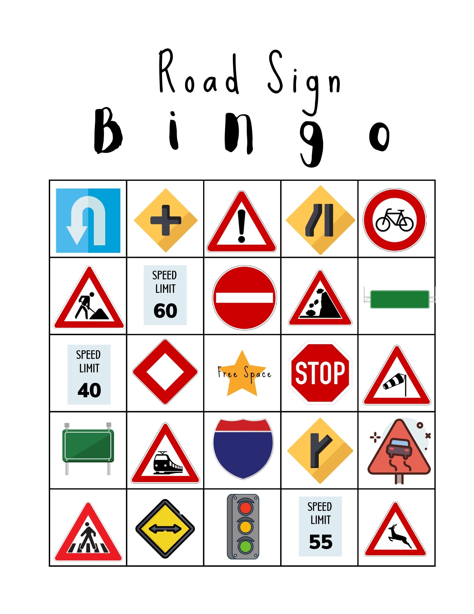 Printable Road Sign Bingo | Roadtrip Games - Etsy inside Safety Sign Bingo Printable Free