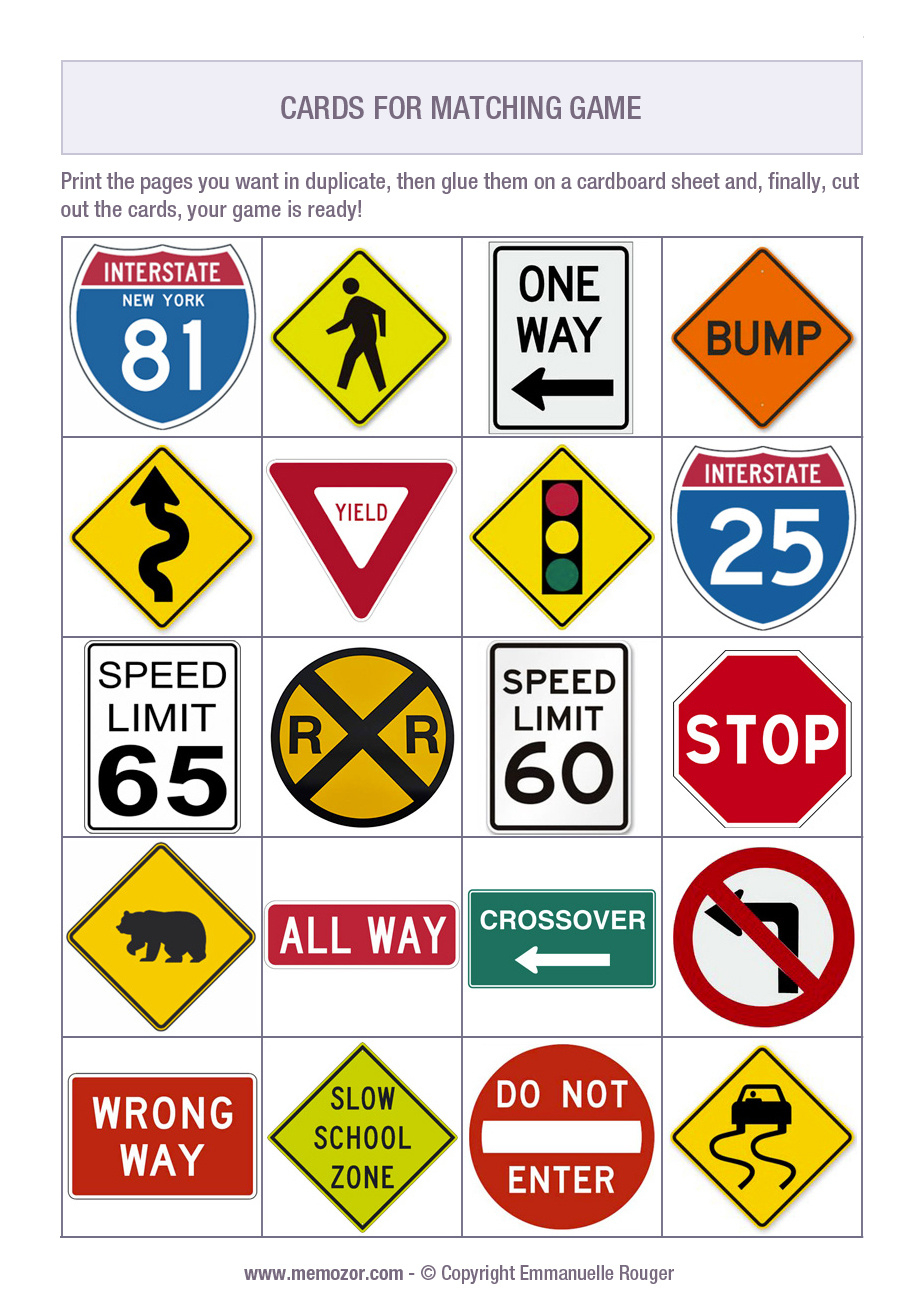 Printable Road Signs - 30 Cards To Cut Out | Memozor with regard to Free Printable Street Signs