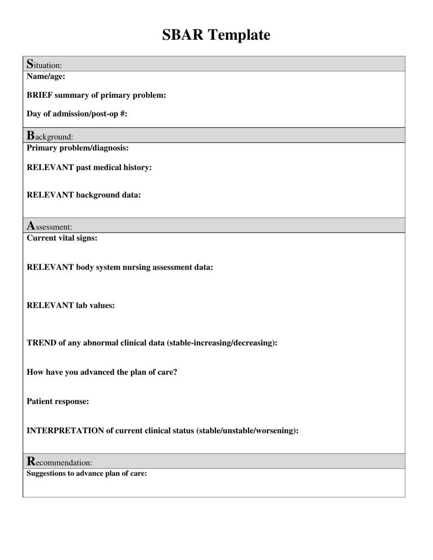 Printable Sbar Template ≡ Fill Out Printable Pdf Forms Online pertaining to Free Printable Sbar Template