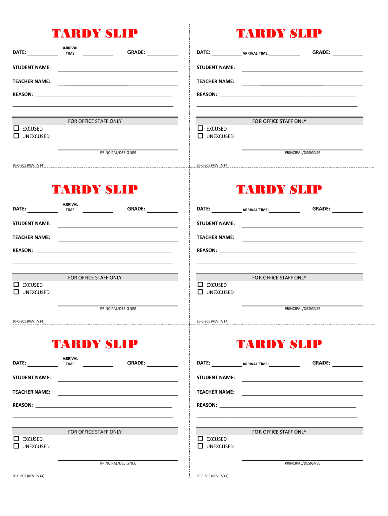 Printable Tardy Slips - Fill Online, Printable, Fillable, Blank in Free Printable Printable Tardy Slips
