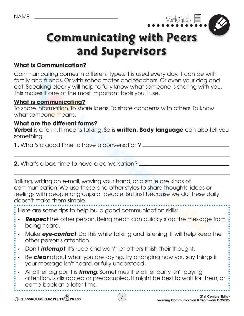 Printable Teaching Communication Skills Worksheets with regard to Free Printable Communication Skills Worksheets