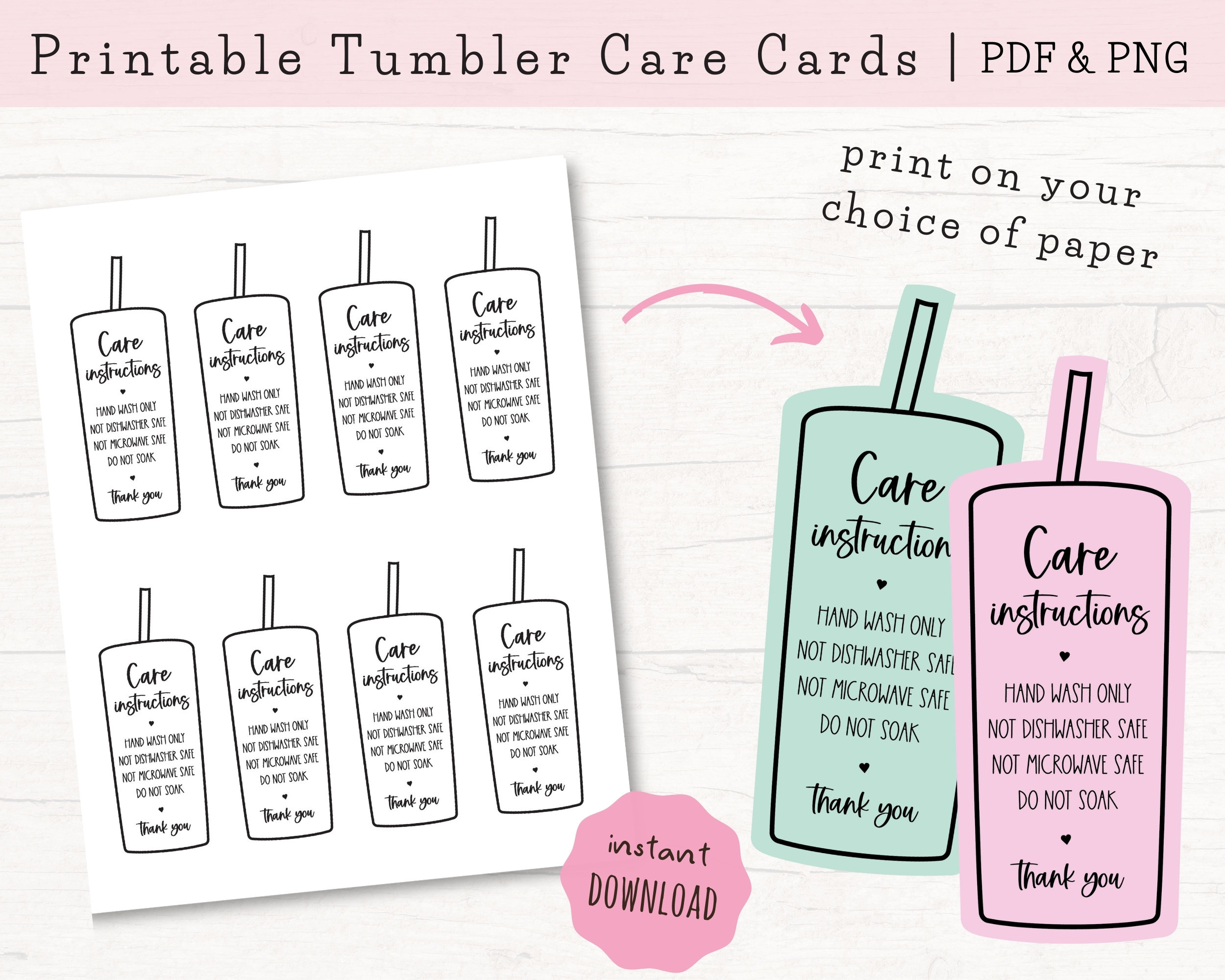 Printable Tumbler Care Cards, Skinny Tumbler Care Instructions within Free Printable Tumbler Care Cards