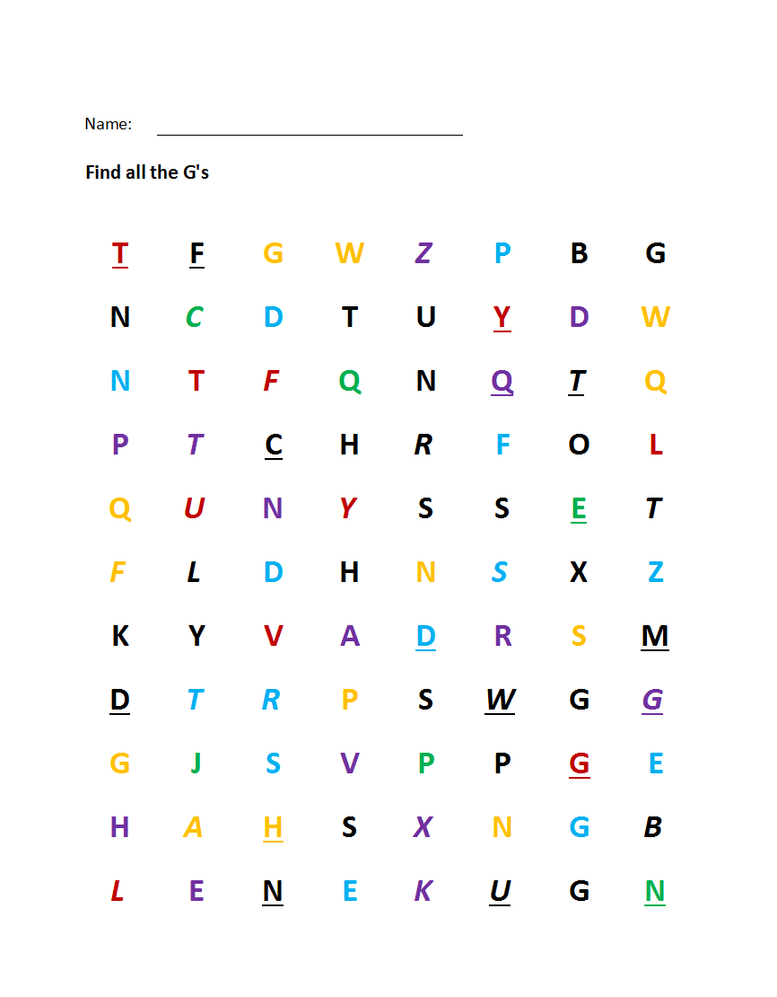 Printable Visual Scanning &amp;quot;Letter G&amp;quot; Worksheet throughout Free Printable Visual Scanning Worksheets