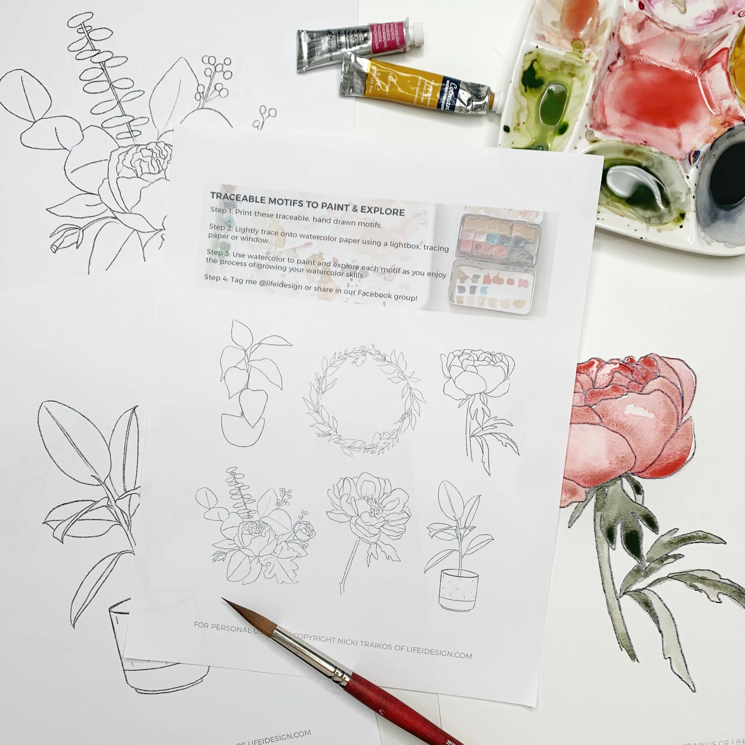 Printable Watercolor Tracing Sheets! — Nicki Traikos | Life I Design | pertaining to Free Printable Watercolor Pictures to Paint