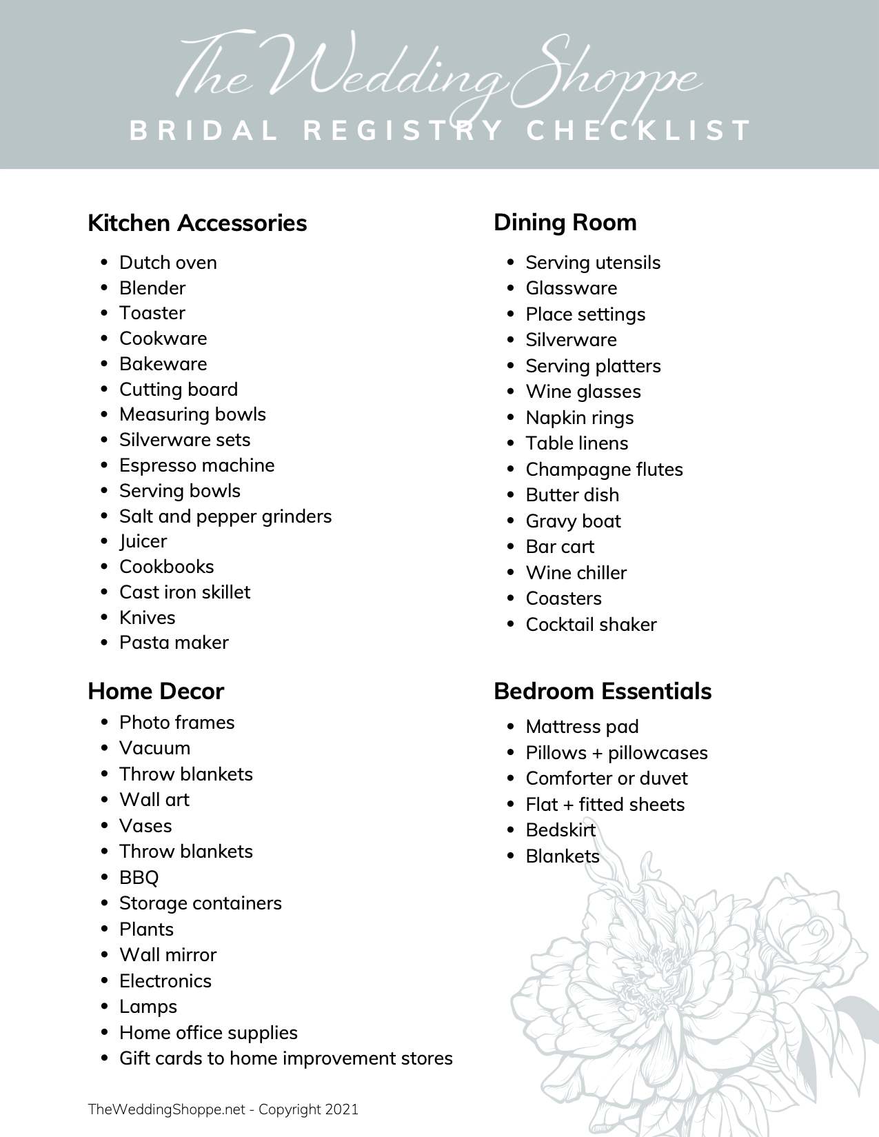 Printable Wedding Registry Checklist - Printable Party Favors regarding Free Printable Wedding Registry Checklist