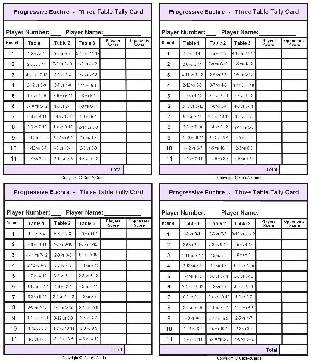 Progressive Euchre Three Table Tally Card - Print with regard to Free Printable Progressive Euchre Score Cards