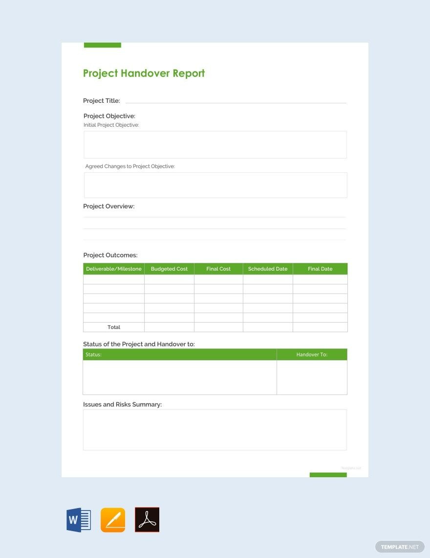 Project Handover Report Template In Word, Pages, Pdf, Google Docs with Handover Document Template Free