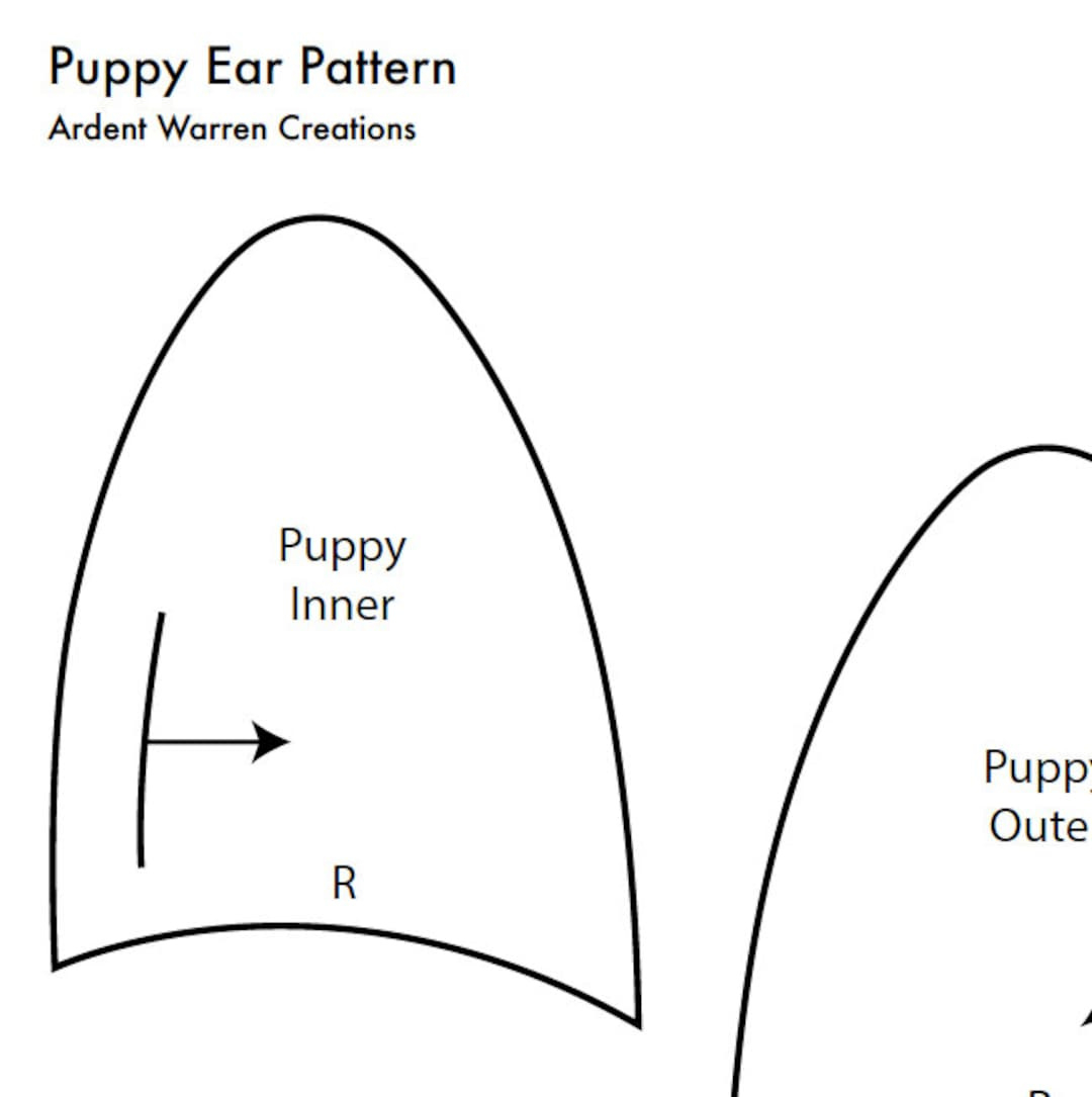Puppy Ear Pattern For Making Faux Fur Costume Ears - Etsy Denmark intended for Printable Dog Ear Patterns