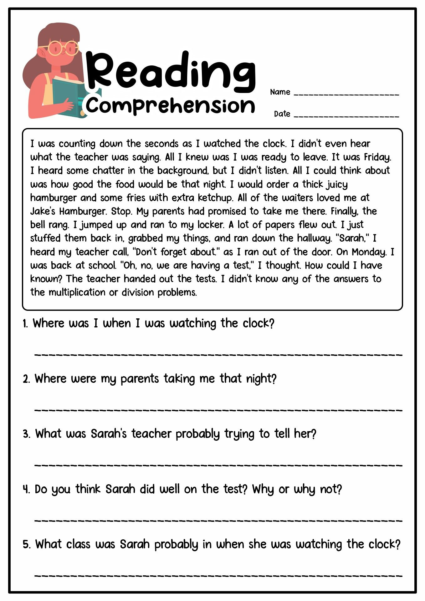 Reading Comprehension Worksheets: 45 Comprihension Ideas To Save regarding Free Printable Short Stories with Comprehension Questions